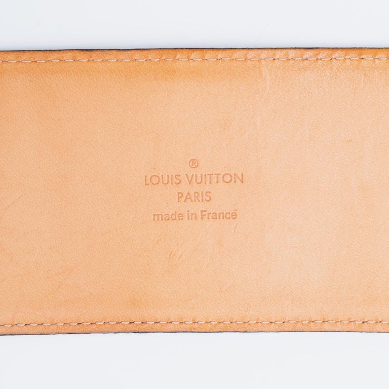 Louis Vuitton Vintage Vernis Green Logo Initials Gold Belt (Size
