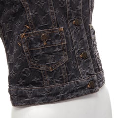 LOUIS VUITTON Vintage Y2K grey LV monogram jacquard denim short jacket FR34 XS