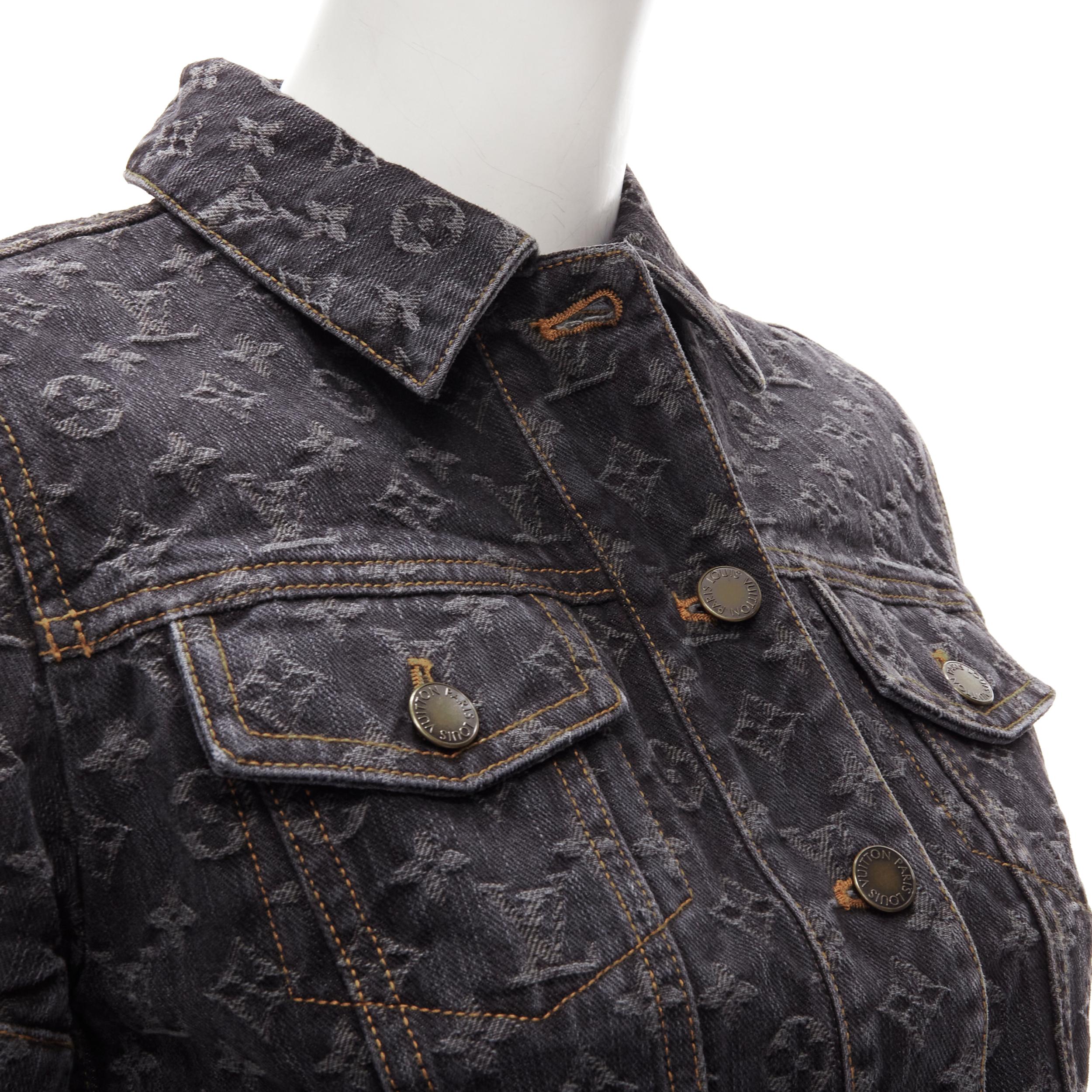LOUIS VUITTON Vintage Y2K grey LV monogram jacquard denim short jacket FR34 XS 1