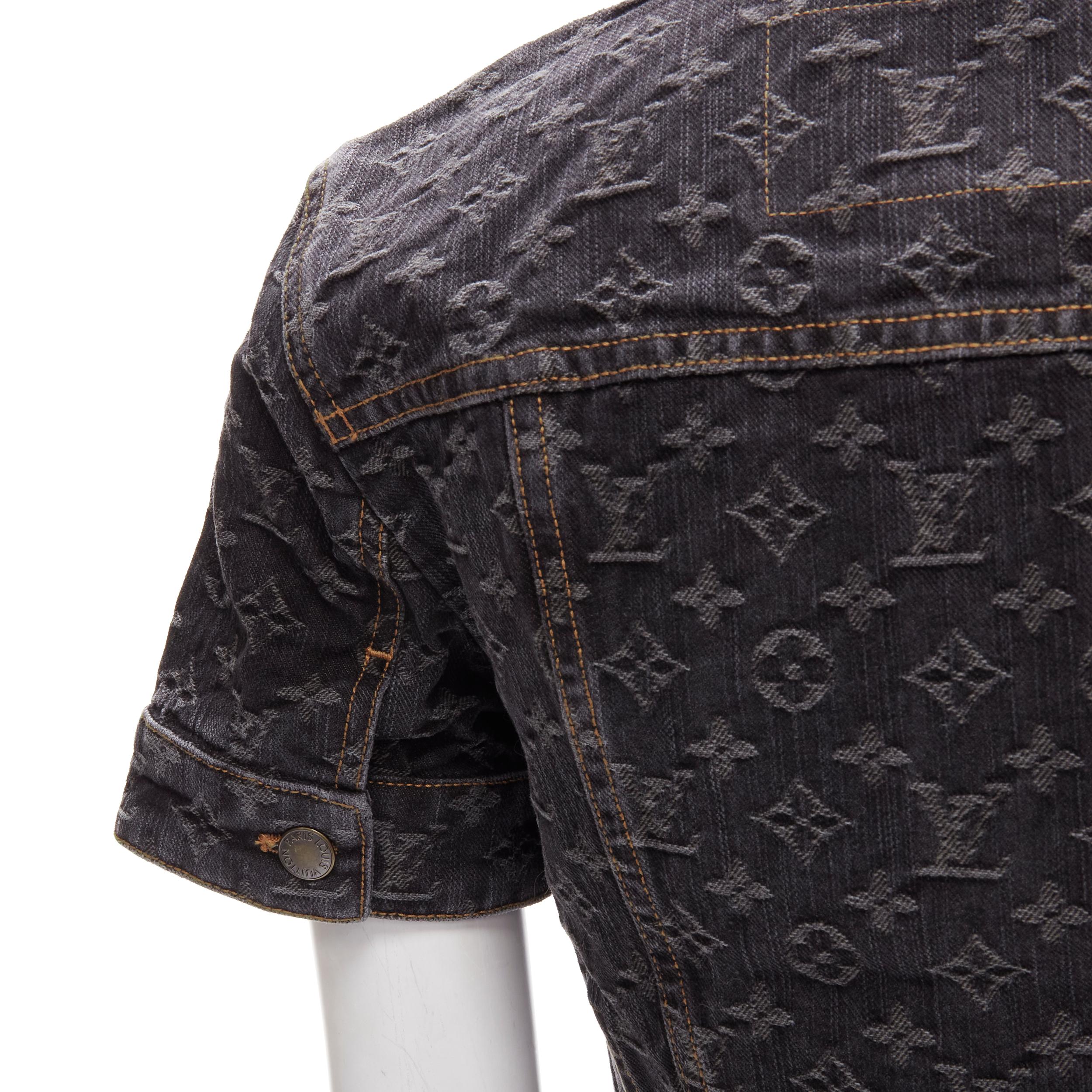 LOUIS VUITTON Vintage Y2K grey LV monogram jacquard denim short jacket FR34 XS 2