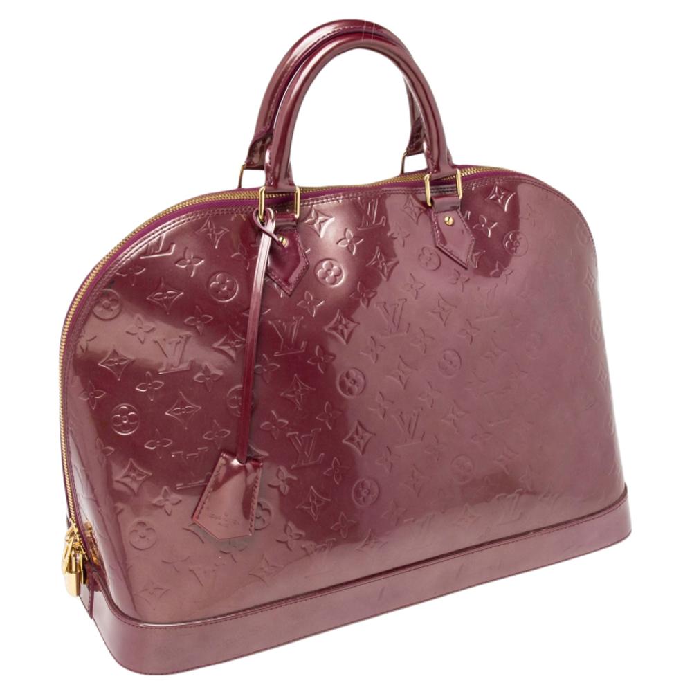 Louis Vuitton Violette Monogram Vernis Alma Voyager Bag In Good Condition In Dubai, Al Qouz 2