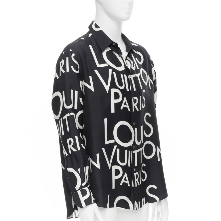 LOUIS VUITTON Virgil Abloh 100% silk black white logo print fit shirt XXL  at 1stDibs