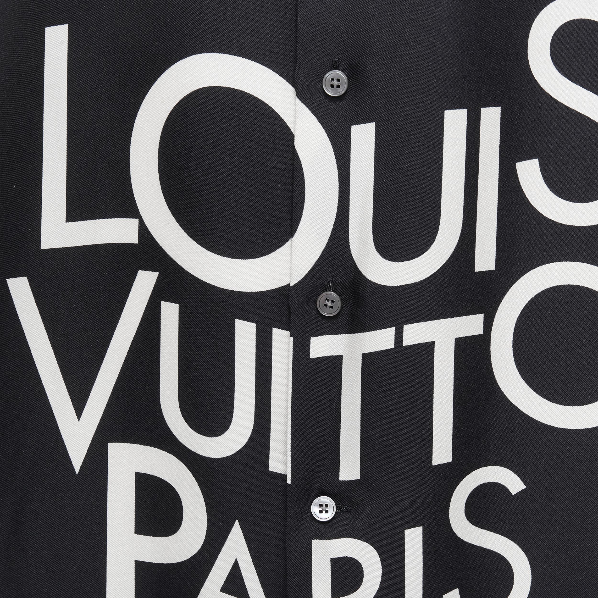 LOUIS VUITTON Virgil Abloh 100% silk black white logo print fit shirt XXL In Good Condition In Hong Kong, NT