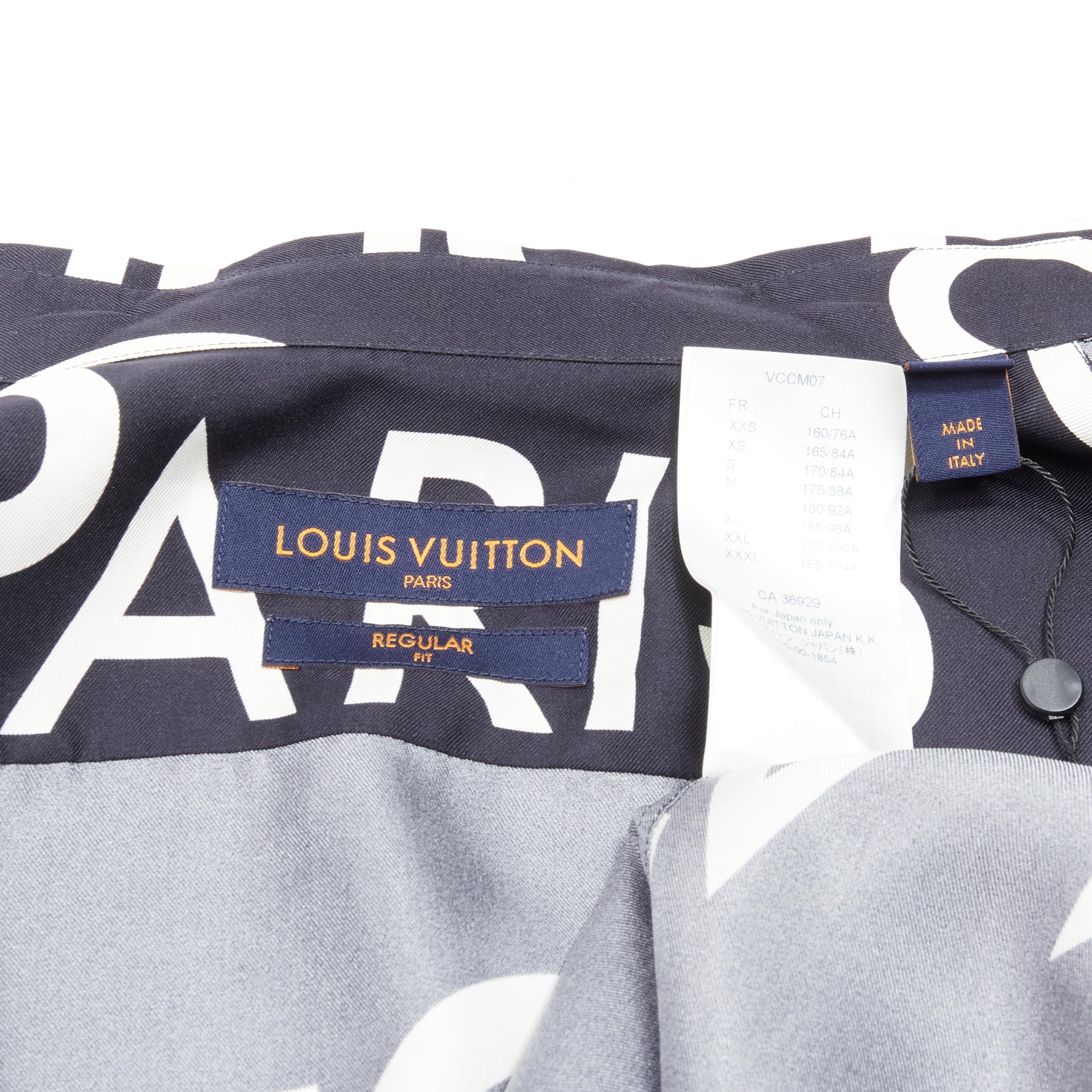 LOUIS VUITTON VIRGIL ABLOH 100% silk navy white typography logo shirt L For Sale 2