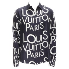 Chemise LOUIS VUITTON VIRGIL ABLOH 100% soie marine blanche avec logo typographique L