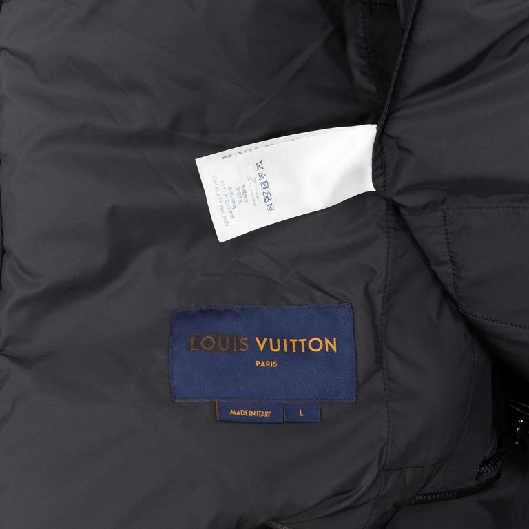 Louis Vuitton SS19 Leather Trim Hooded Puffer Jacket Navy blue Polyester  ref.689589 - Joli Closet