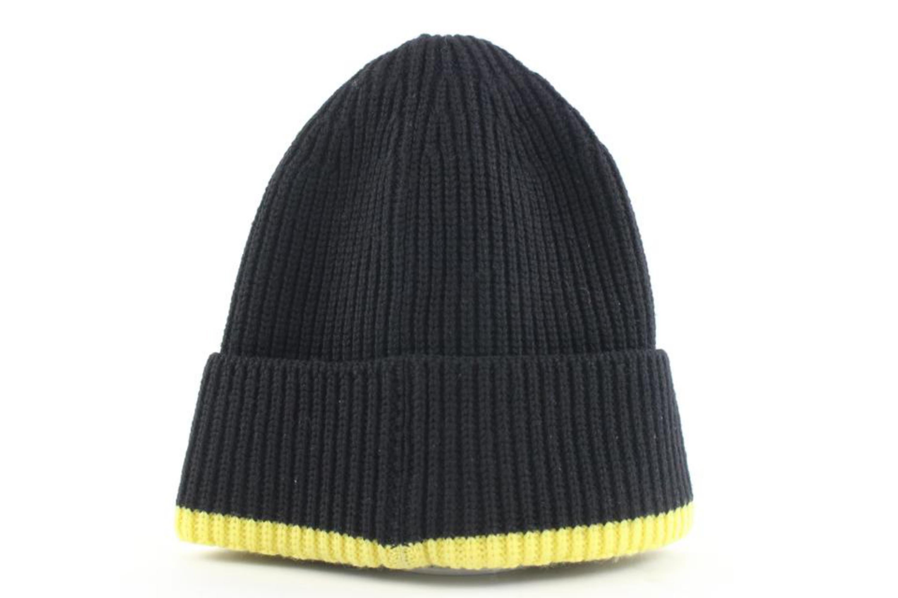 Women's Louis Vuitton Virgil Abloh 2054 Black Yellow Knit Gravity Beanie Hat Cap 10lvl12