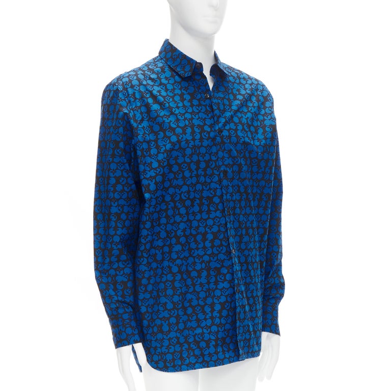 LOUIS VUITTON Virgil Abloh black blue polka dot LV monogram oversized shirt  L For Sale at 1stDibs