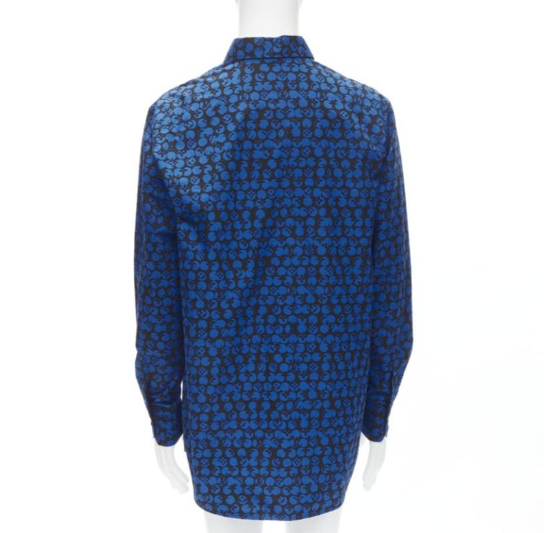 Men's LOUIS VUITTON Virgil Abloh black blue polka dot LV monogram oversized shirt L For Sale