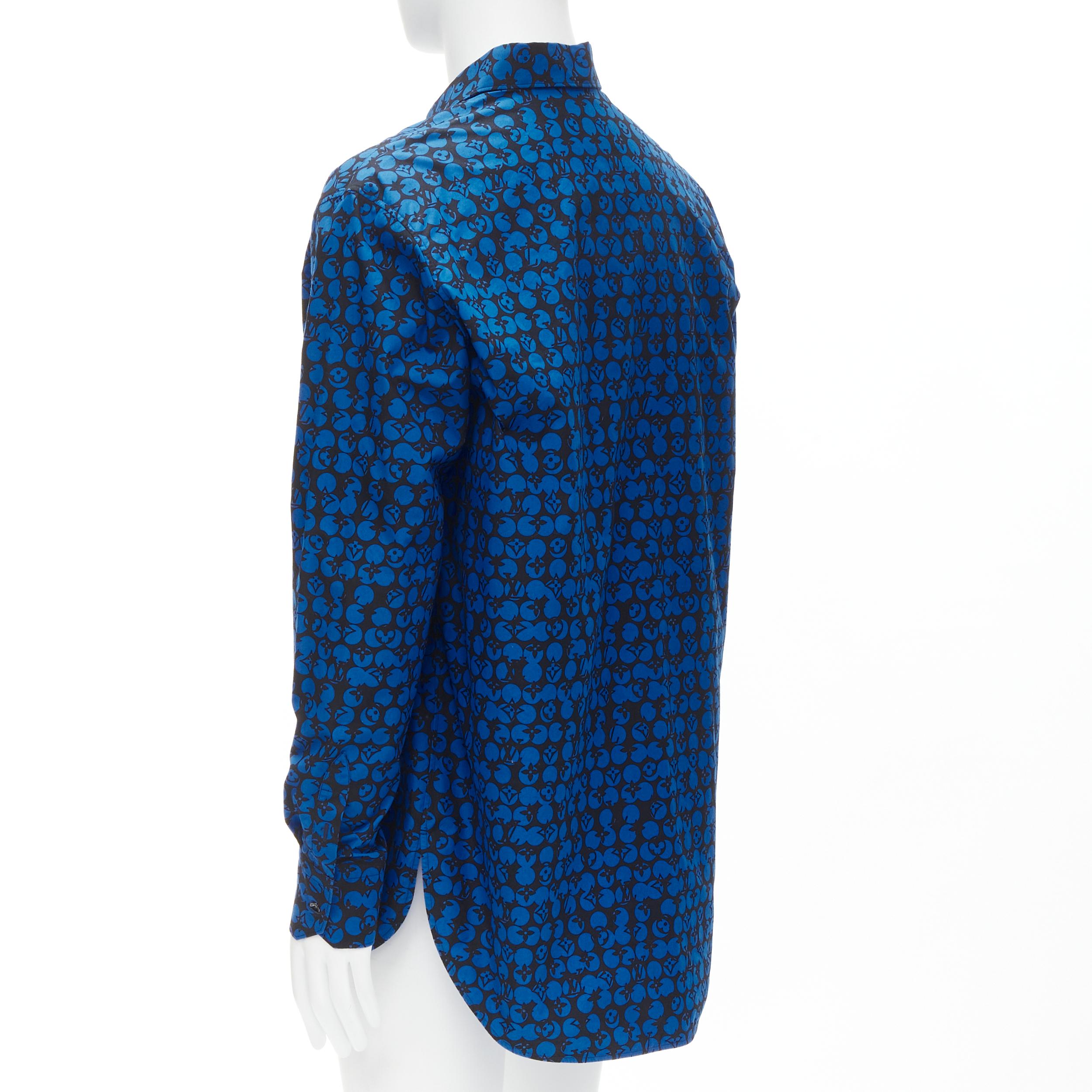 Blue LOUIS VUITTON Virgil Abloh black blue polka dot LV monogram oversized shirt L For Sale