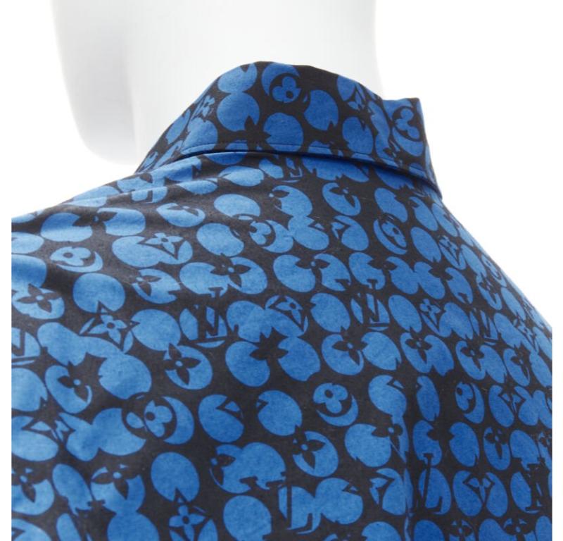 LOUIS VUITTON Virgil Abloh black blue polka dot LV monogram oversized shirt L For Sale 2