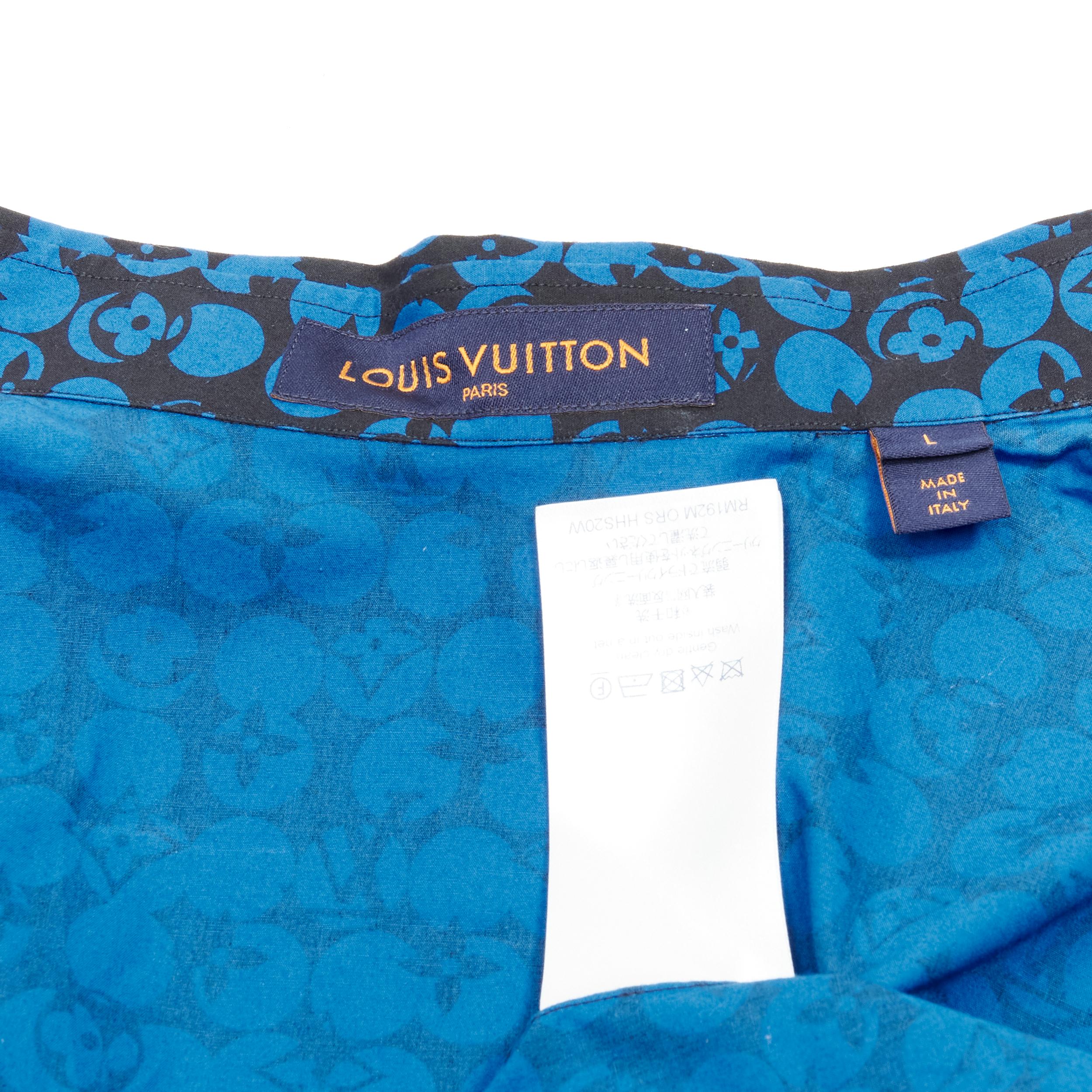Men's LOUIS VUITTON Virgil Abloh black blue polka dot LV monogram oversized shirt L For Sale