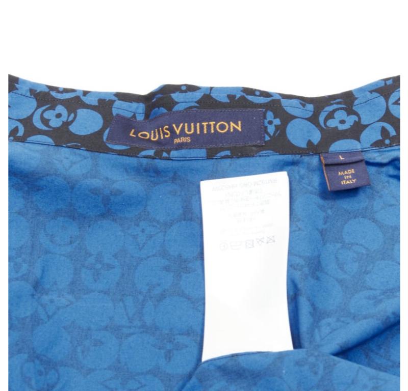 LOUIS VUITTON Virgil Abloh black blue polka dot LV monogram oversized shirt L For Sale 3