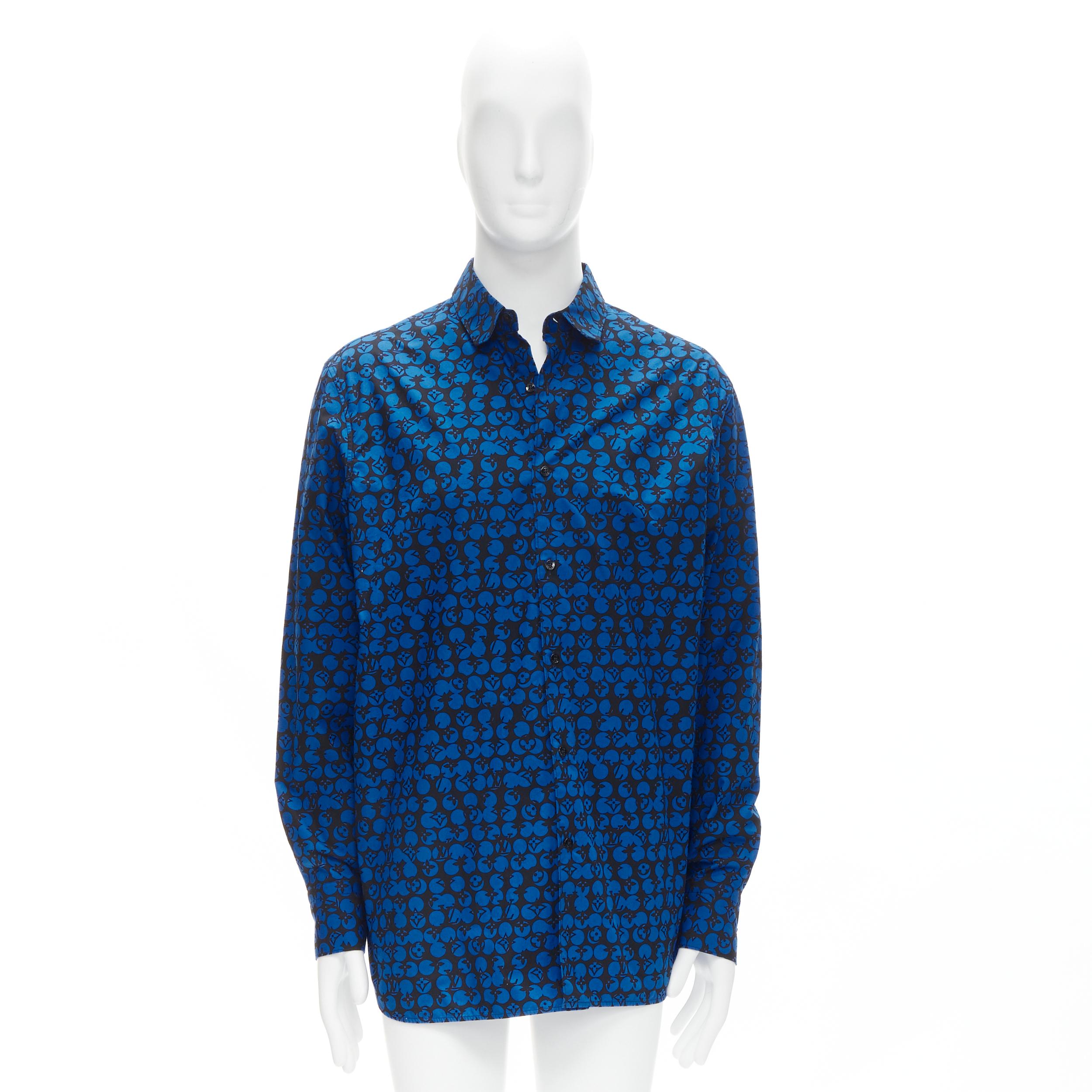 LOUIS VUITTON Virgil Abloh black blue polka dot LV monogram oversized shirt L For Sale 1