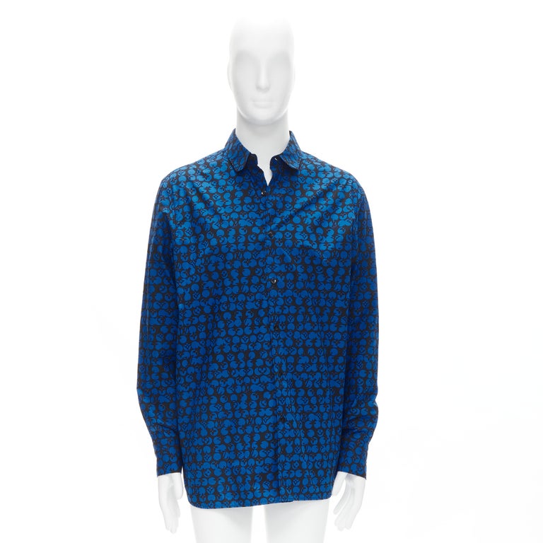 LOUIS VUITTON Virgil Abloh black blue polka dot LV monogram oversized shirt  L For Sale at 1stDibs