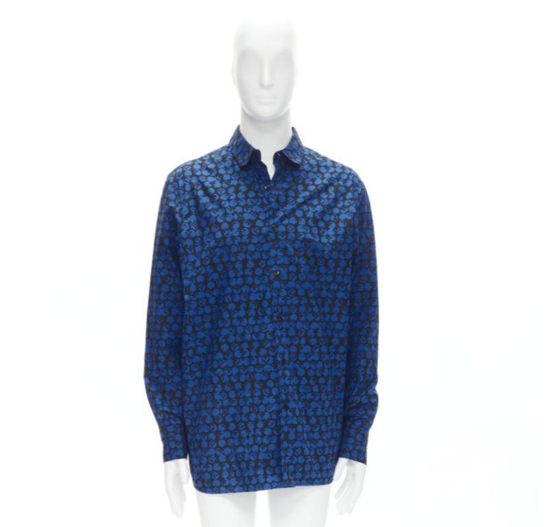 LOUIS VUITTON Virgil Abloh black blue polka dot LV monogram oversized shirt L For Sale 4