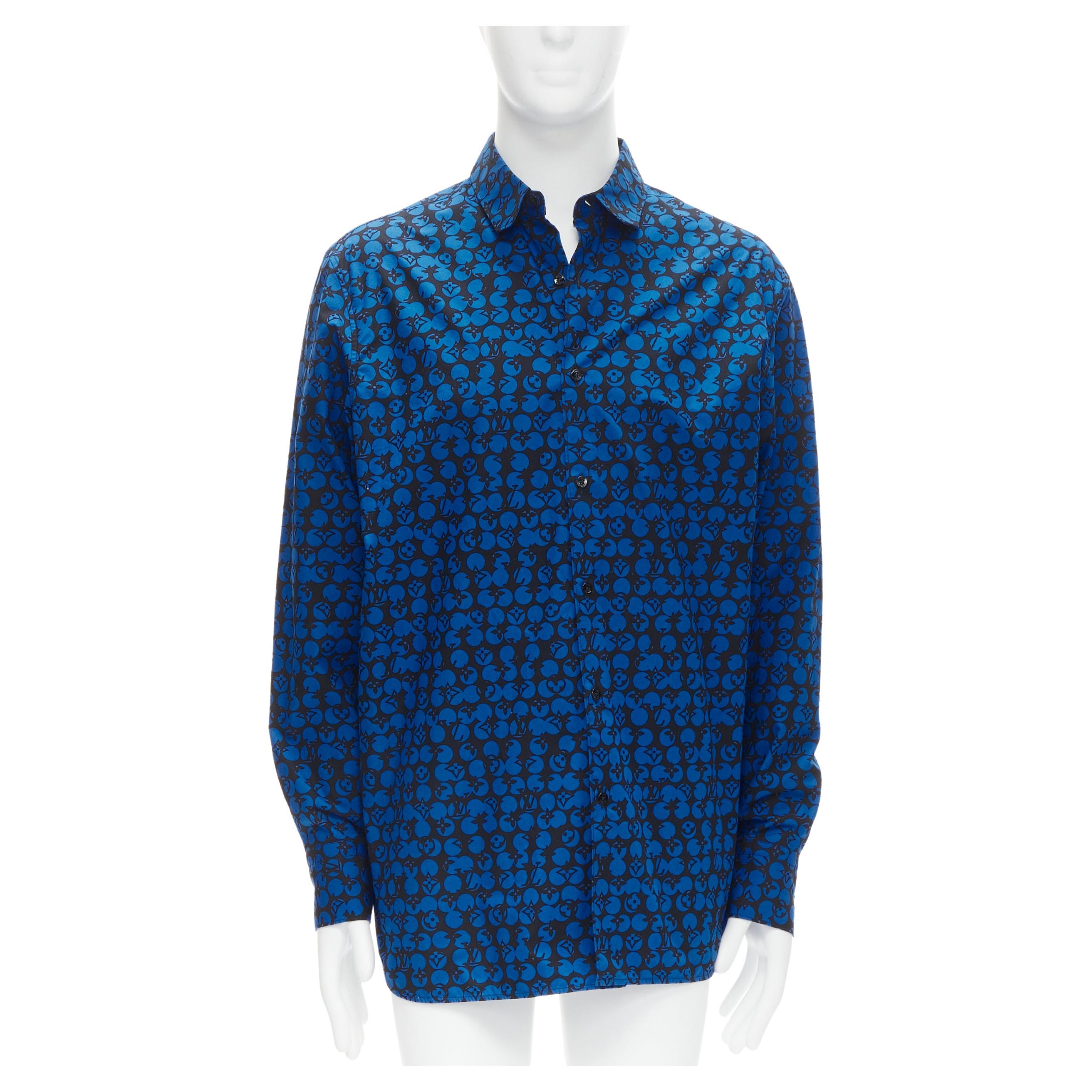 Louis Vuitton Virgil Abloh Black Blue Polka Dot LV Monogram Oversized Shirt L