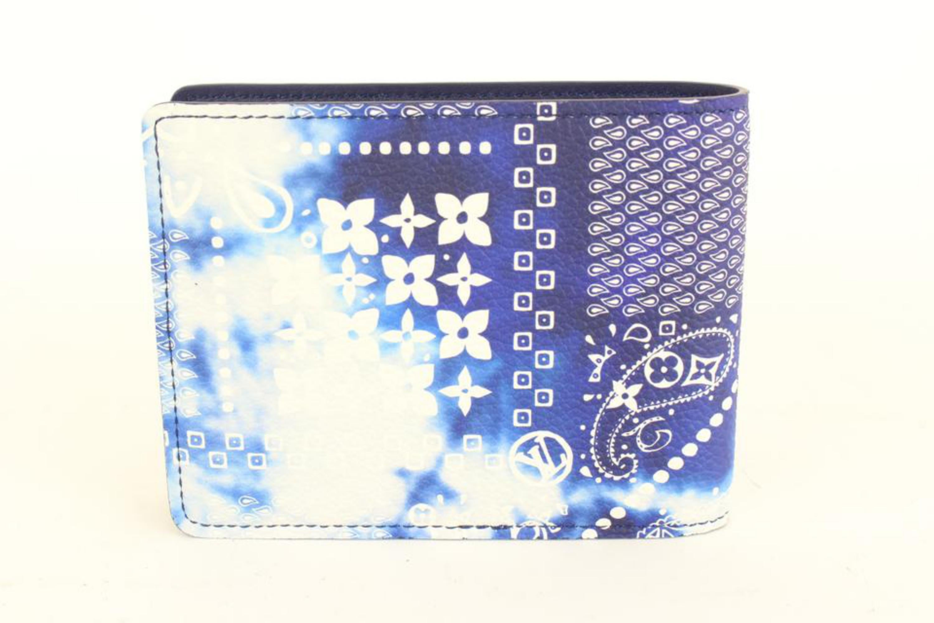 Louis Vuitton Virgil Abloh Blue Monogram Bandana Slender Wallet 76lk67s For Sale 2