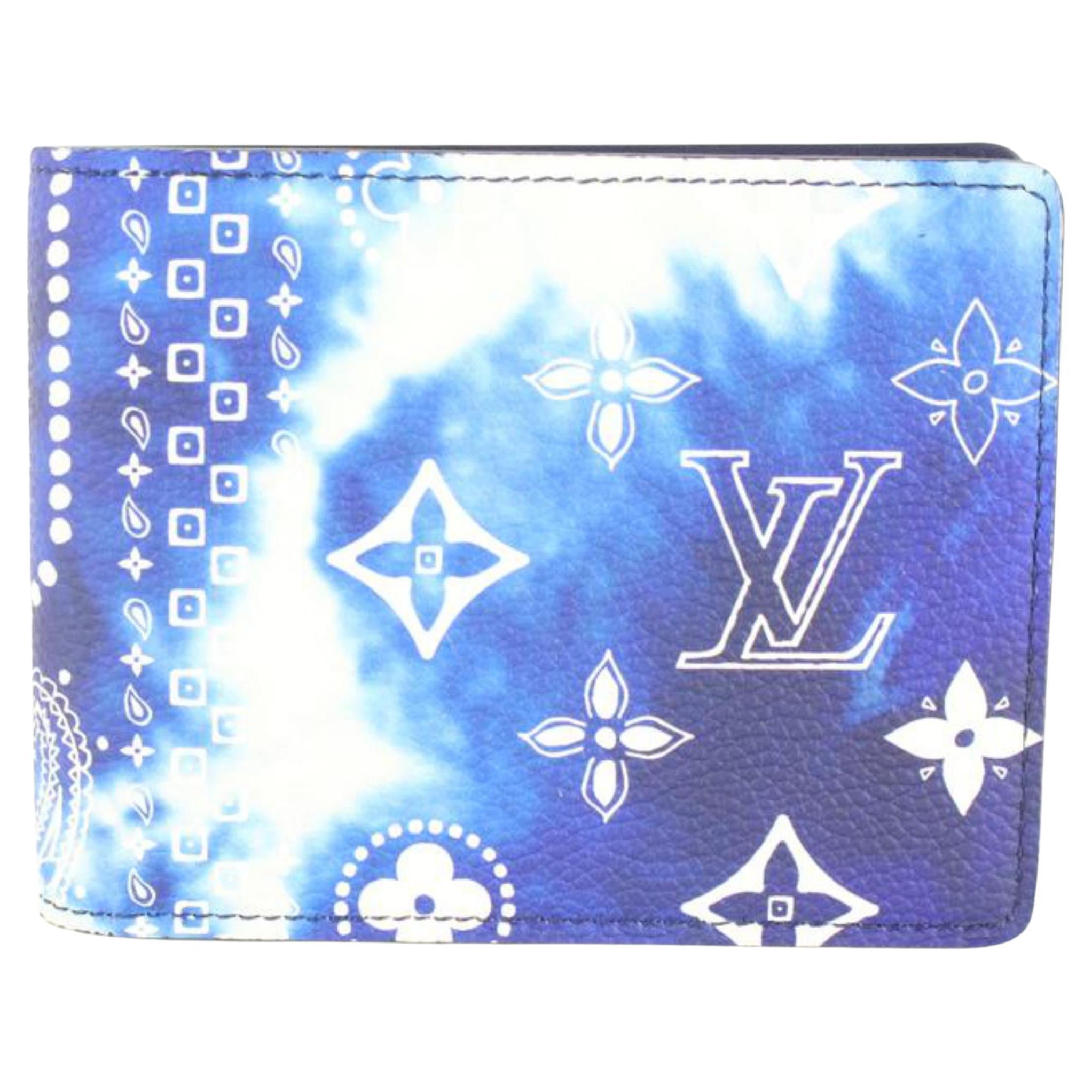 Louis Vuitton Virgil Abloh Blue Monogram Bandana Slender Wallet 76lk67s For Sale