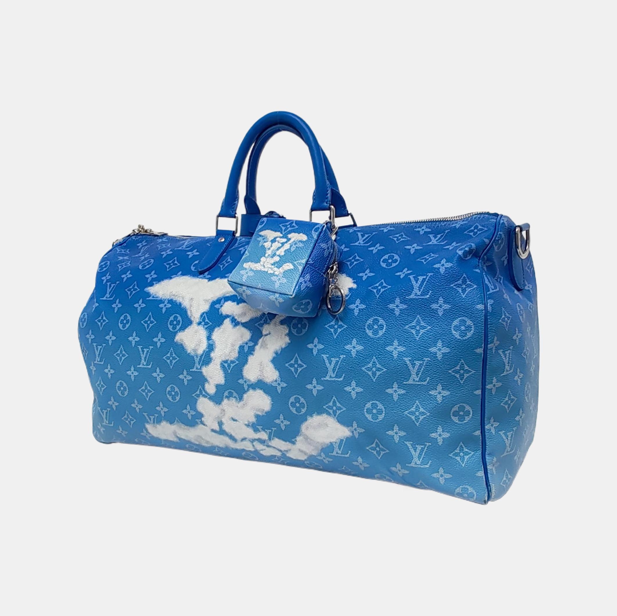 Louis Vuitton Virgil Abloh Keepall Bandouliere 50 Monogrammes Nuages Bleus Bon état - En vente à AUBERVILLIERS, FR