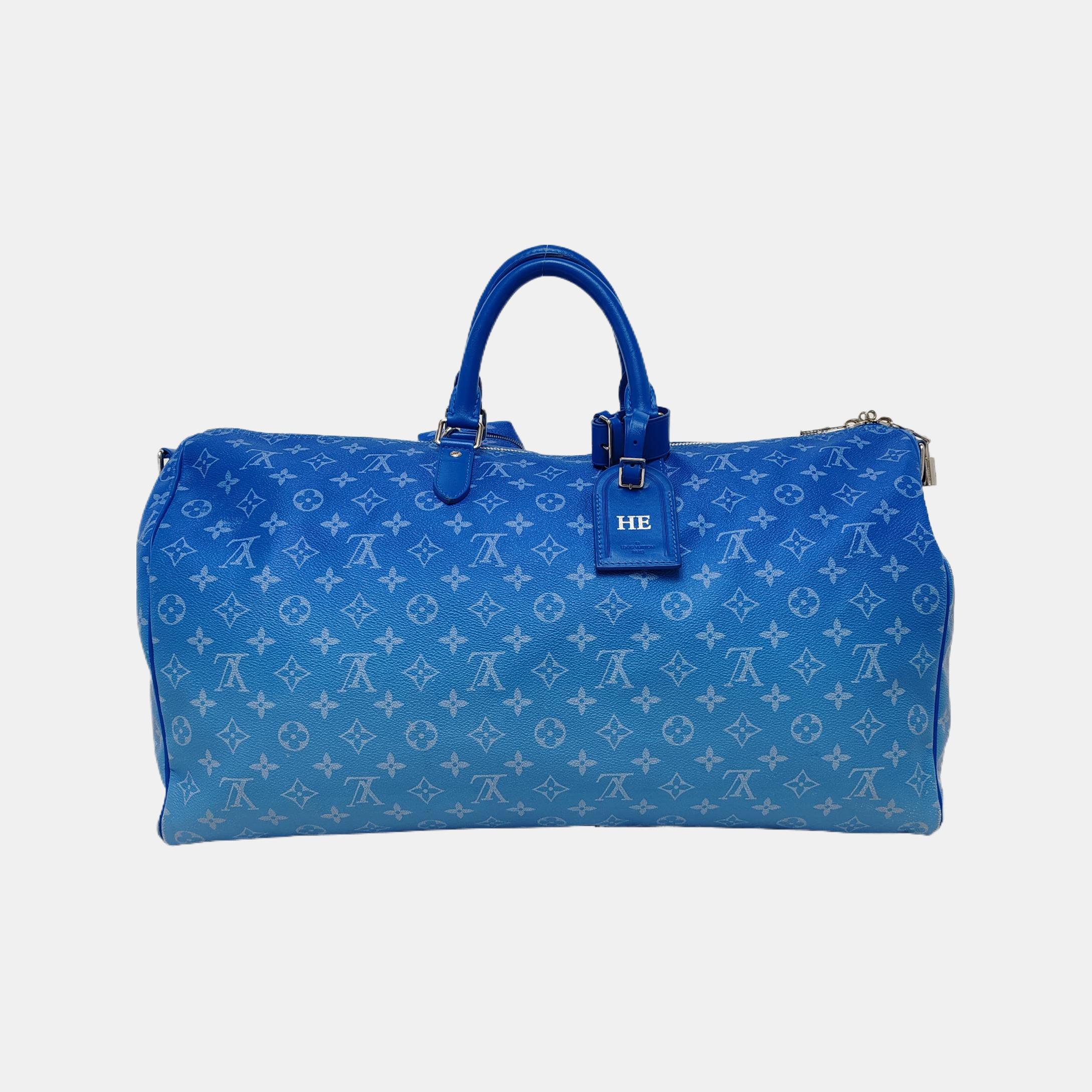 Louis Vuitton Virgil Abloh Keepall Bandouliere 50 Monogrammes Nuages Bleus Unisexe en vente