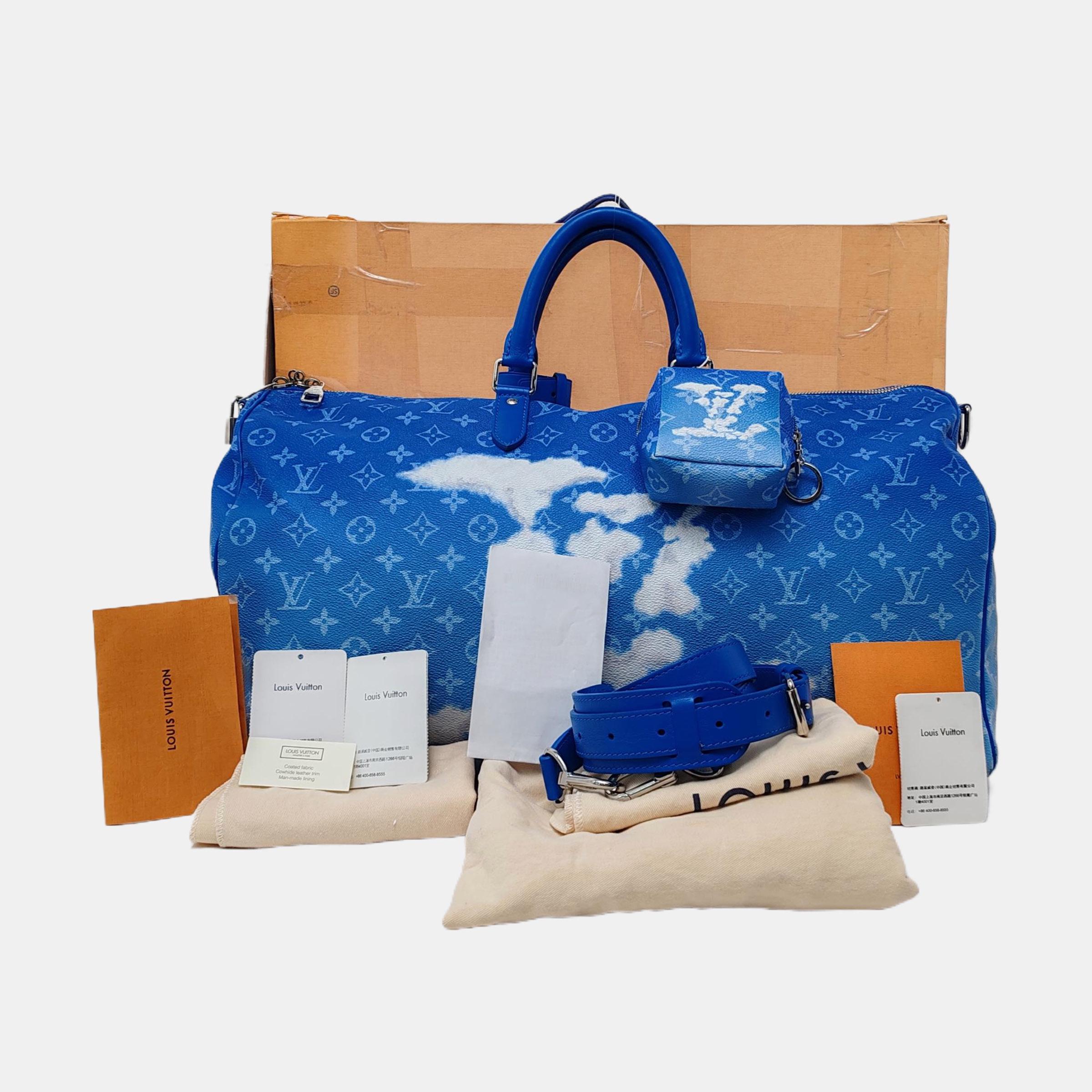 Louis Vuitton Virgil Abloh Keepall Bandouliere 50 Monogrammes Nuages Bleus en vente 3