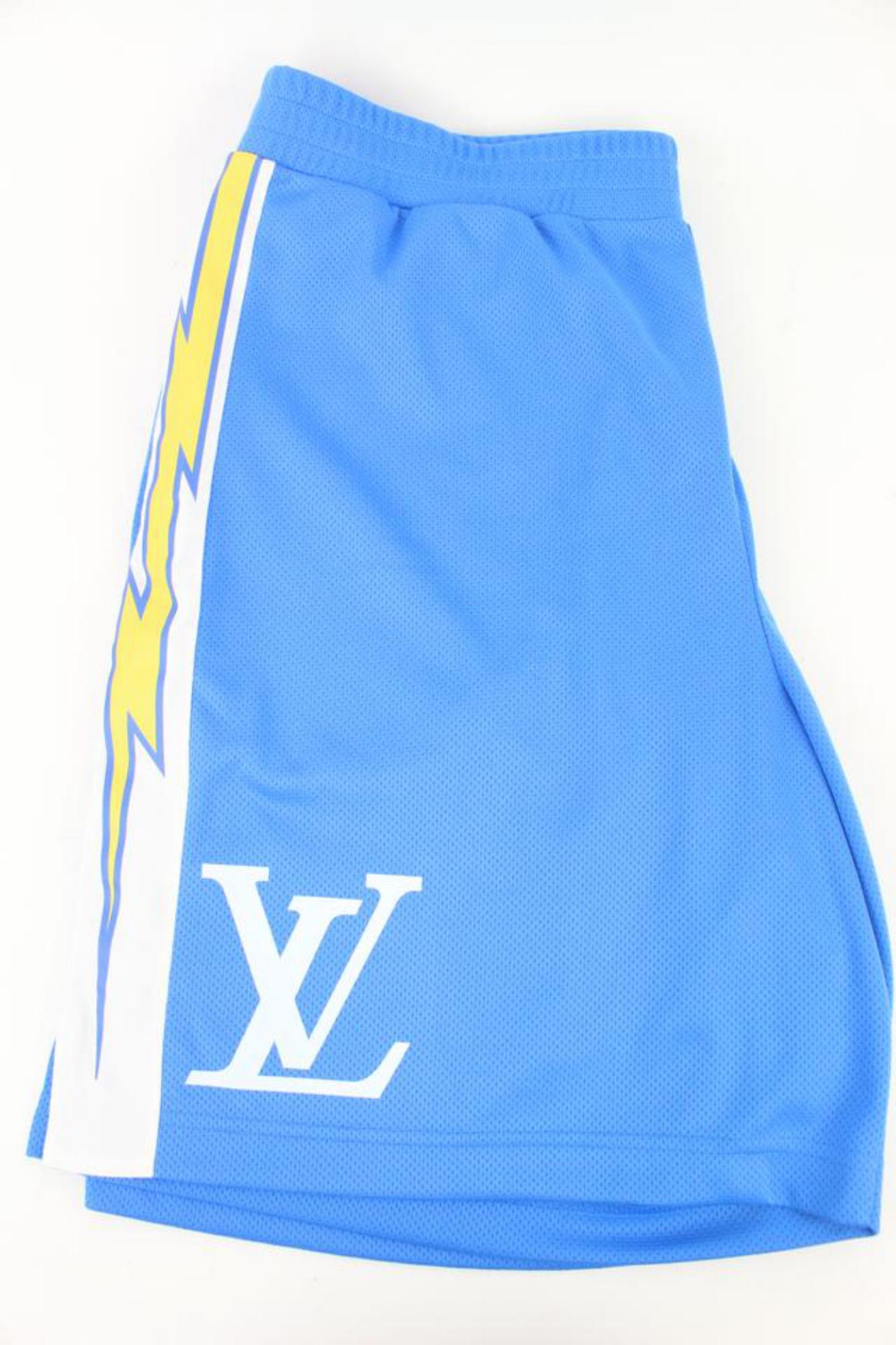 Louis Vuitton Virgil Abloh Men's XXL Blue Mesh Sporty Patch Shorts Sports 118lv2 For Sale 4