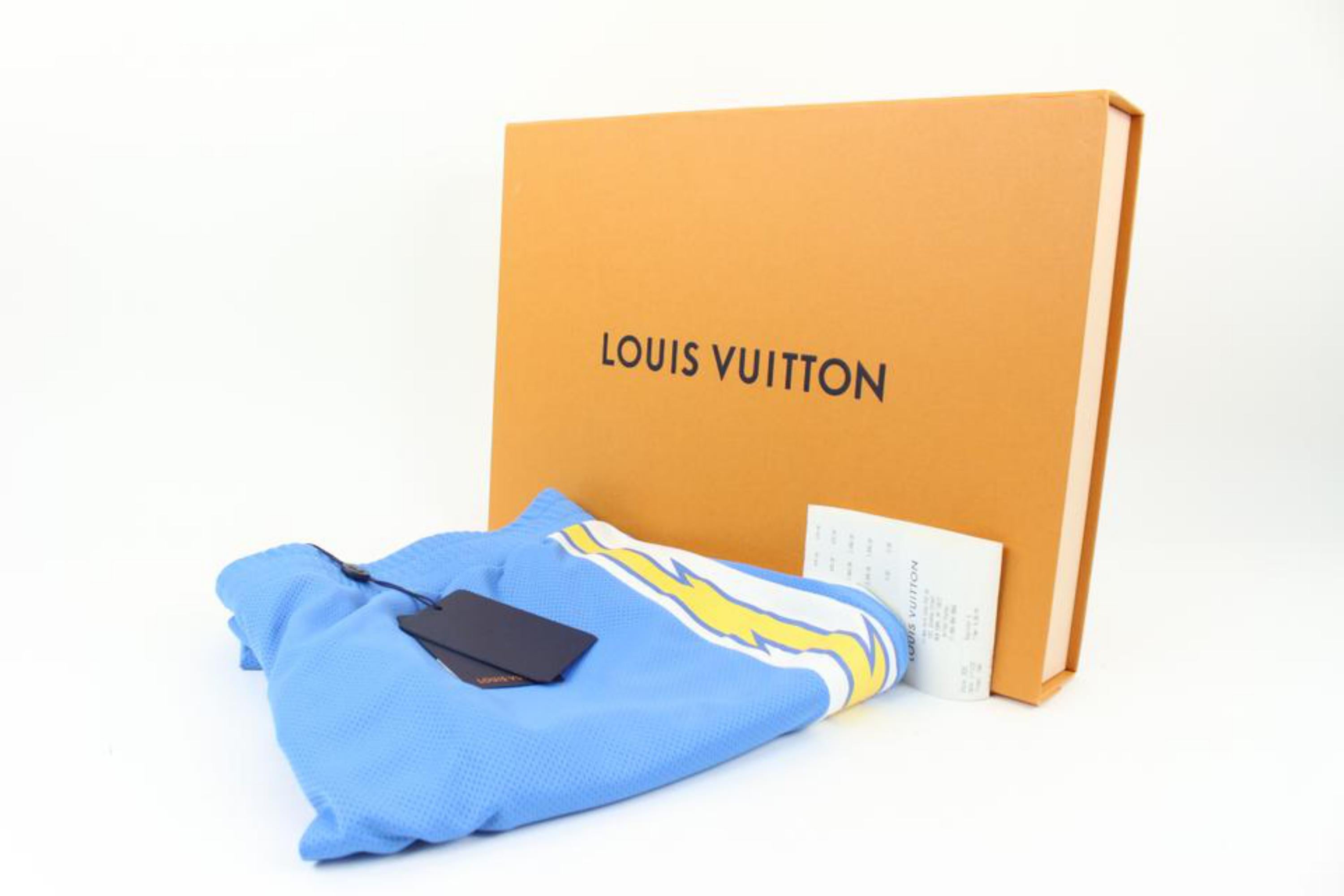 Louis Vuitton Virgil Abloh Men's XXL Blue Mesh Sporty Patch Shorts Sports 118lv2 In New Condition For Sale In Dix hills, NY