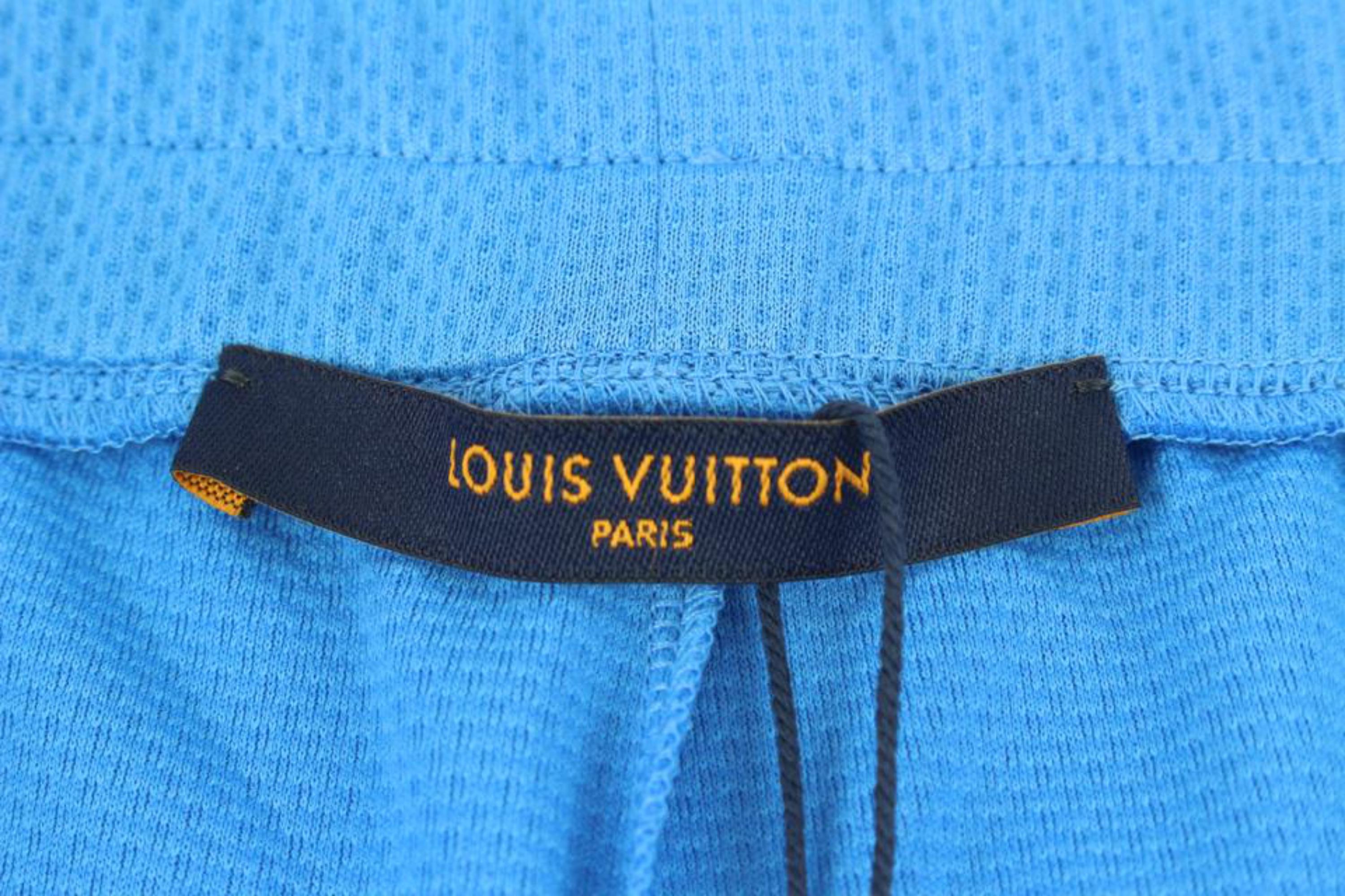 Louis Vuitton Virgil Abloh Men's XXL Blue Mesh Sporty Patch Shorts Sports 118lv2 For Sale 1