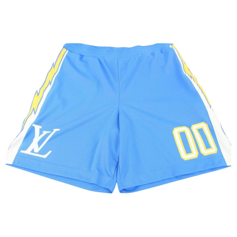 Louis Vuitton Virgil Abloh Men's XXL Blue Mesh Sporty Patch Shorts Sports 118lv2 For Sale at