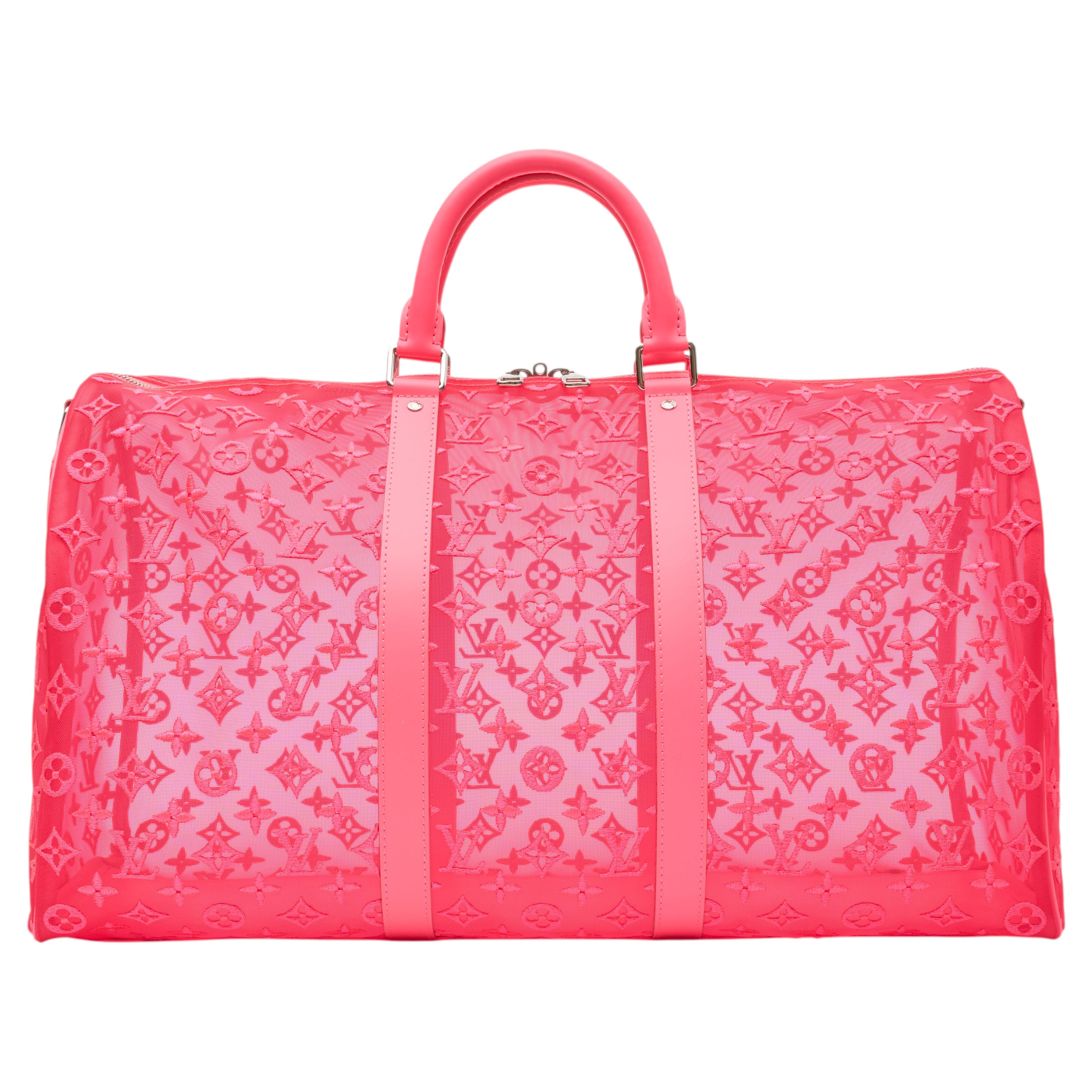 Louis Vuitton Virgil Abloh Keepall rose en maille, bandoulière 50