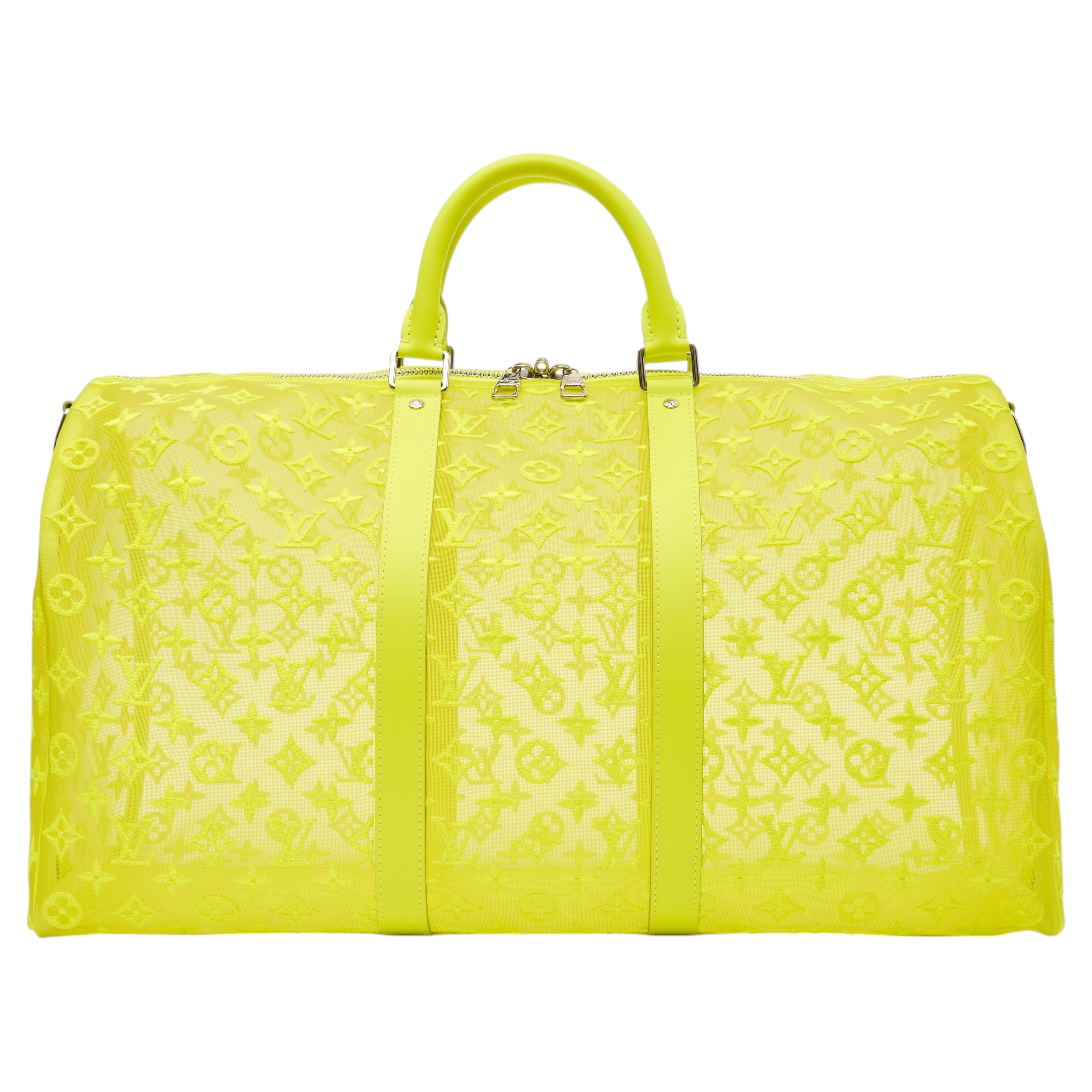 Louis Vuitton x Virgil Abloh Keepall 50 Reisetasche aus gelbem Netzstoff aus den 2010er Jahren im Angebot