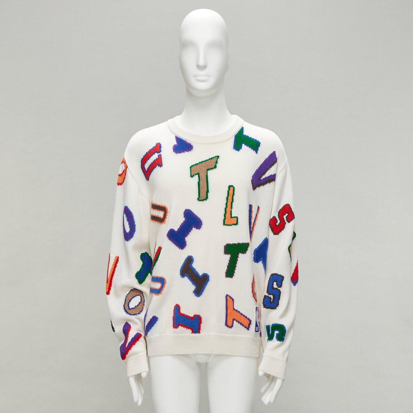LOUIS VUITTON Virgil Abloh NBA 2021 white logo letters wool sweater XL For Sale 5