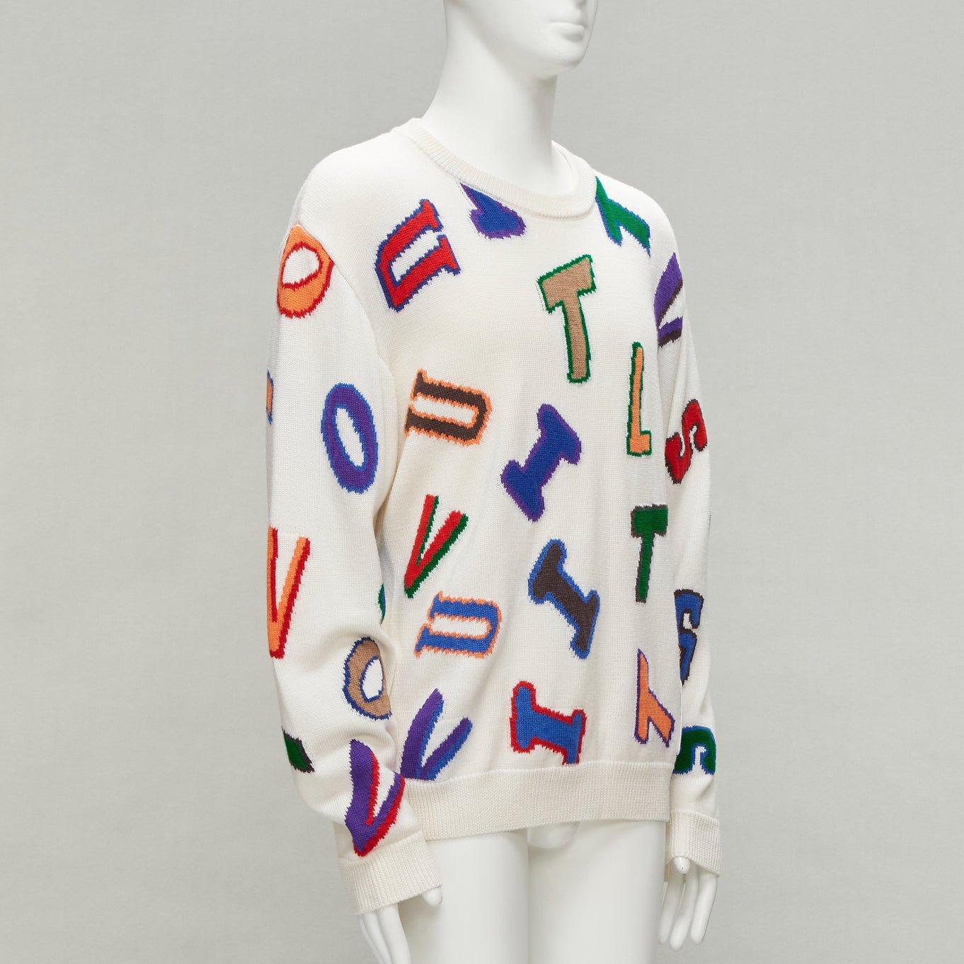 Gray LOUIS VUITTON Virgil Abloh NBA 2021 white logo letters wool sweater XL For Sale