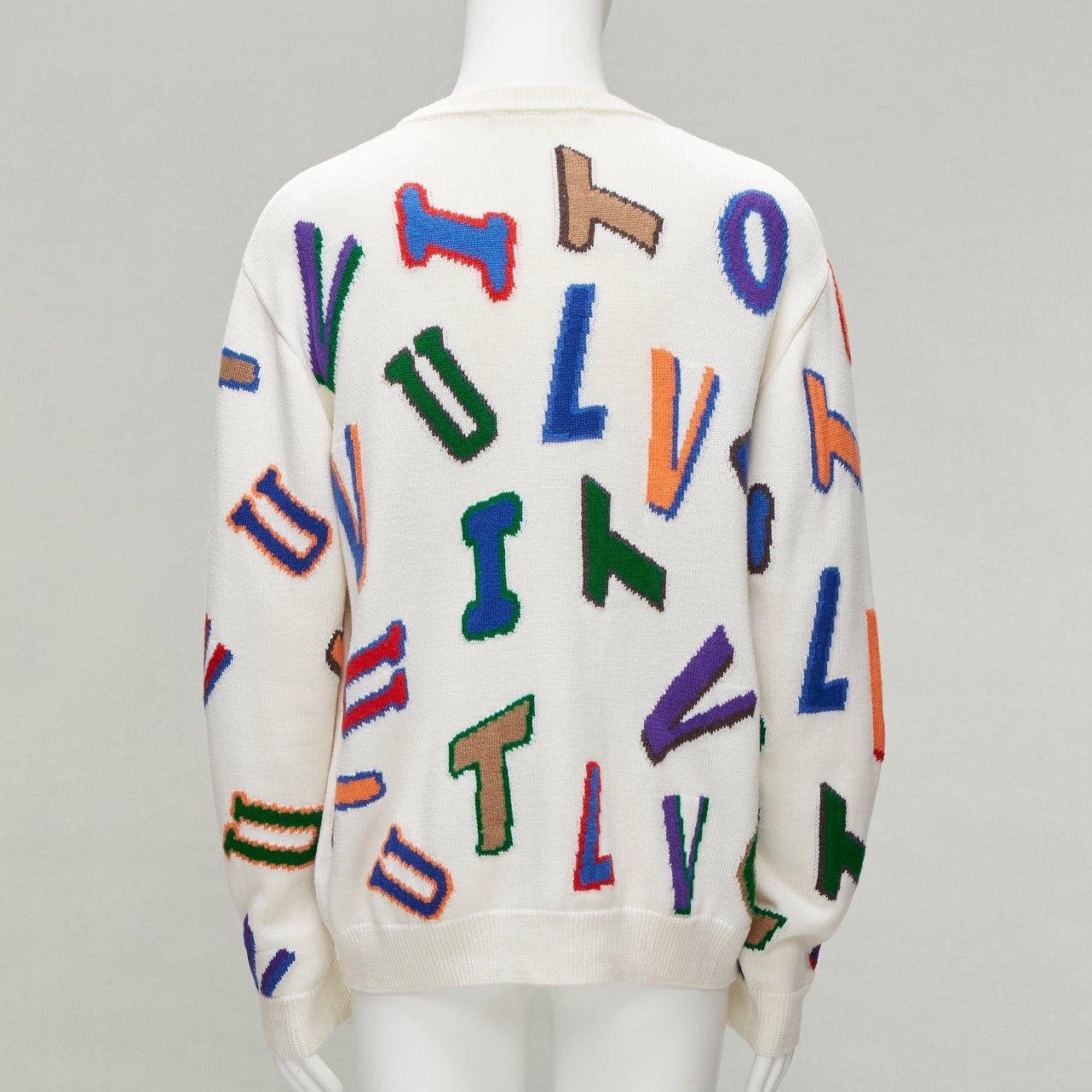 Men's LOUIS VUITTON Virgil Abloh NBA 2021 white logo letters wool sweater XL For Sale