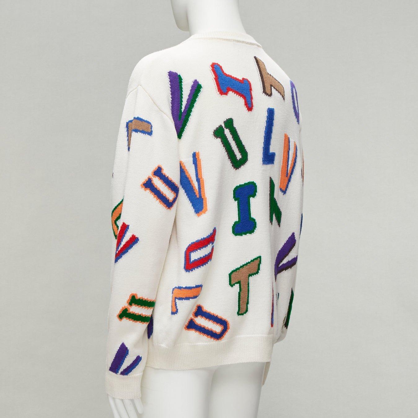LOUIS VUITTON Virgil Abloh NBA 2021 white logo letters wool sweater XL For Sale 1