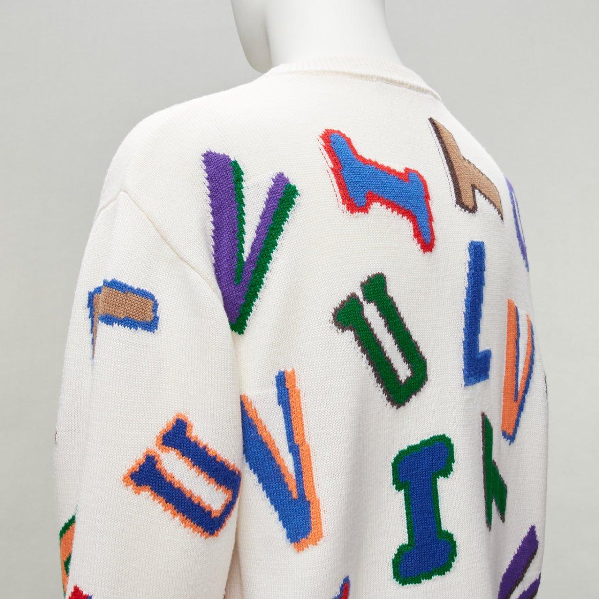 LOUIS VUITTON Virgil Abloh NBA 2021 white logo letters wool sweater XL For Sale 2