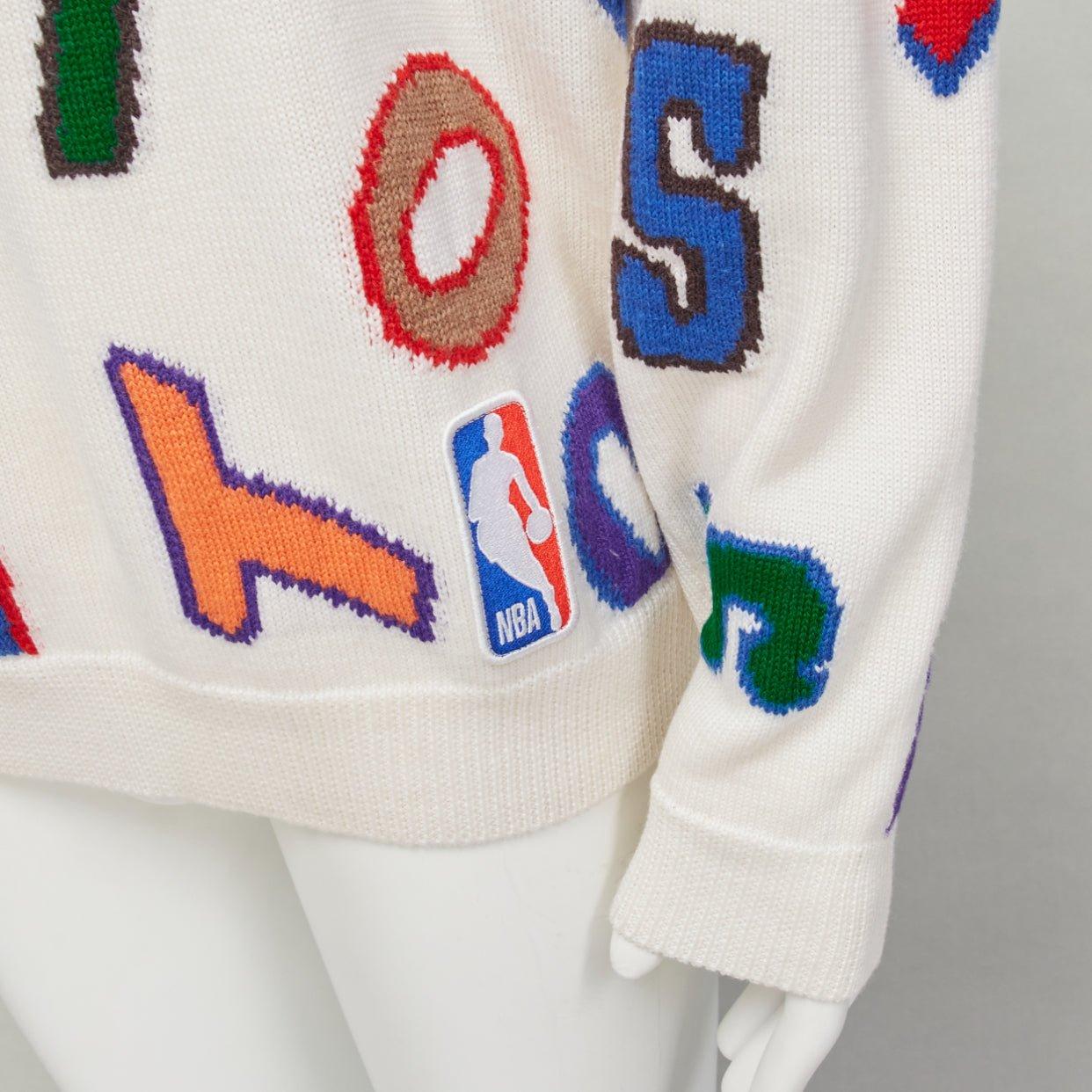 LOUIS VUITTON Virgil Abloh NBA 2021 white logo letters wool sweater XL For Sale 3