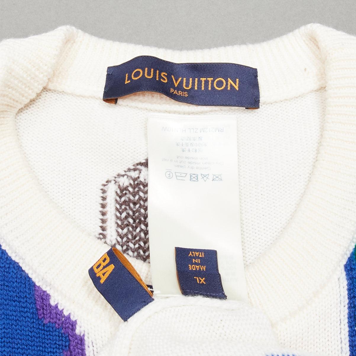 LOUIS VUITTON Virgil Abloh NBA 2021 white logo letters wool sweater XL For Sale 5