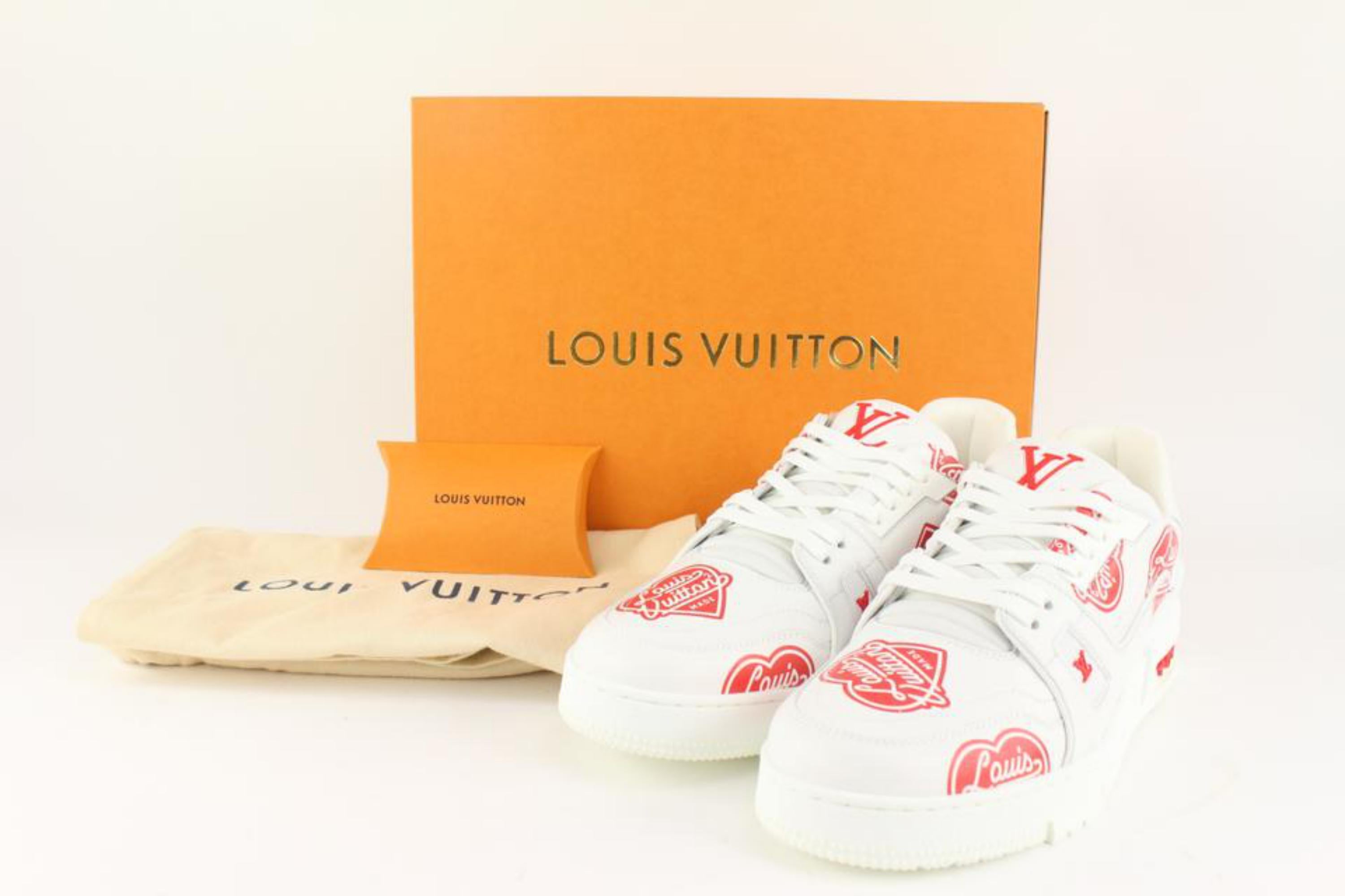 Louis Vuitton Virgil Abloh Nigo US Men's 10 White Red LV2 Made Heart Trainer 121 For Sale 9