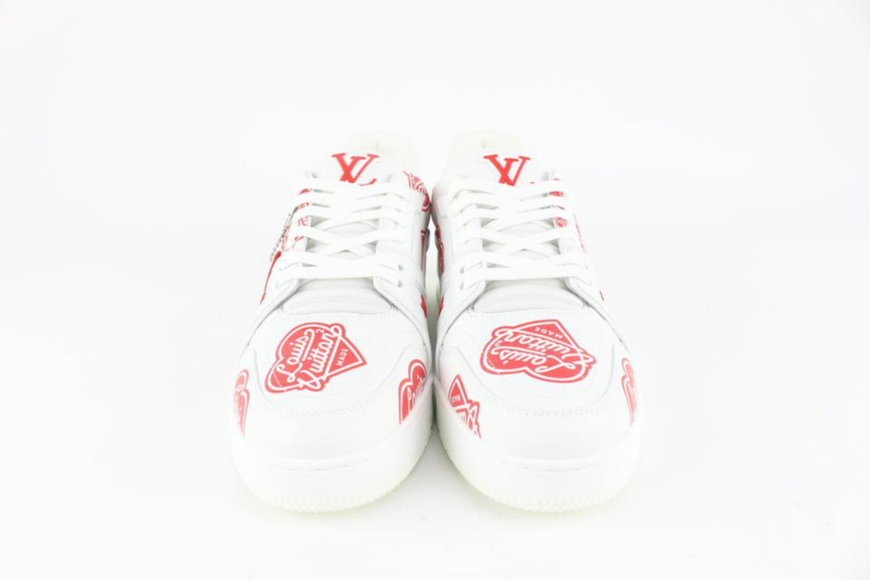 Louis Vuitton Virgil Abloh Nigo US Men's 10 White Red LV2 Made Heart Trainer 121 For Sale 3