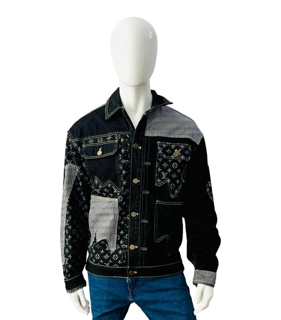 Louis Vuitton & Virgin Abolah Collaboration 'LV' Logo Denim Jacket

From the 2022 collection. Nigo Crazy Patchwork, Black denim jacket with yellow tonal stitching

and 'LV' monogram through out. Patch work detailing, stripped accents and