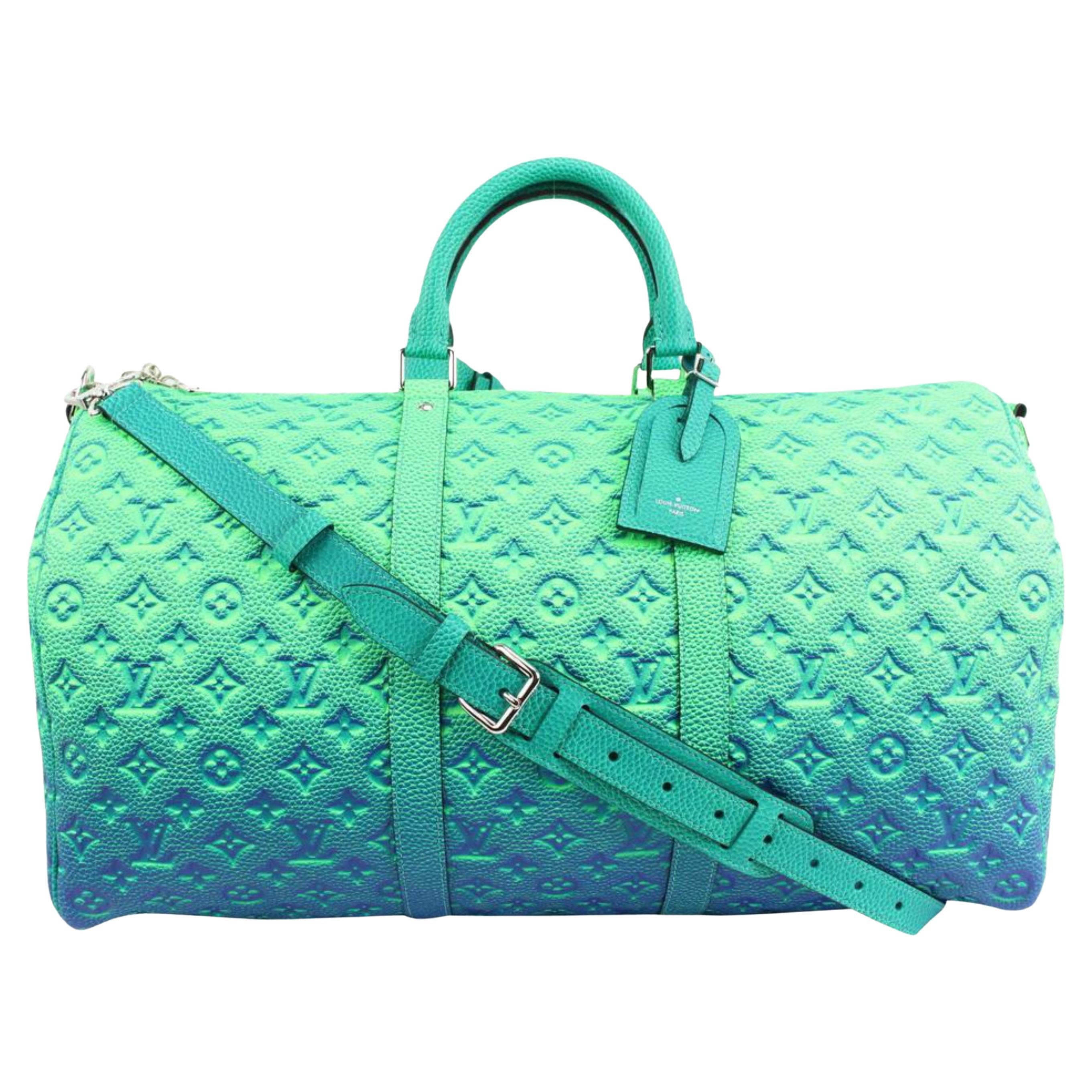 Louis Vuitton Virgil Green Monogram Illusion Keepall Bandouliere 50 Duffle  586lk at 1stDibs