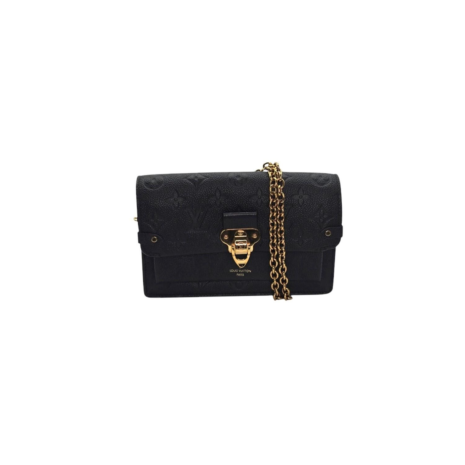 Louis Vuitton Vivian Black Monogramed Empreinte Chain Wallet In Good Condition In Scottsdale, AZ