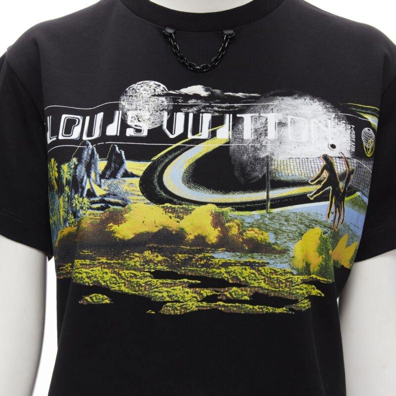 LOUIS VUITTON Volleyball Space graphic chain trimmed black cotton tshirt XS For Sale 2