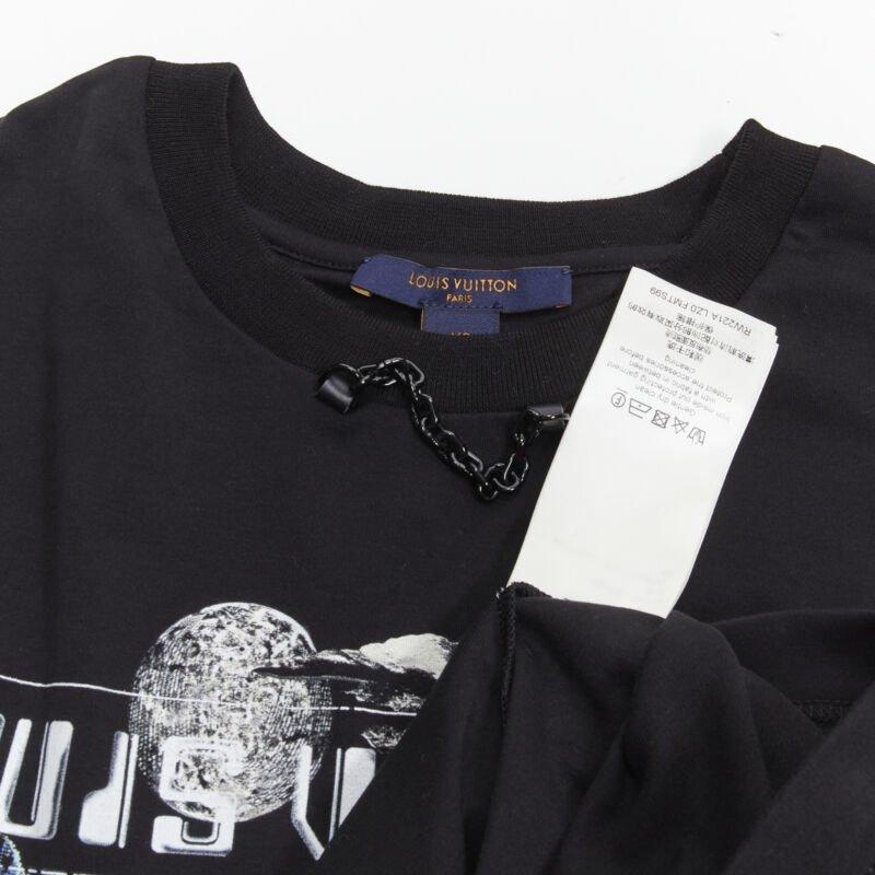 LOUIS VUITTON Volleyball Space graphic chain trimmed black cotton tshirt XS For Sale 3
