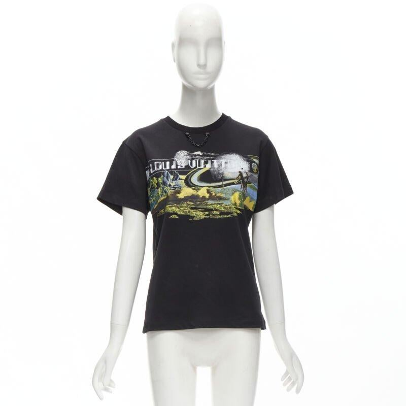 LOUIS VUITTON Volleyball Space graphic chain trimmed black cotton tshirt XS For Sale 4