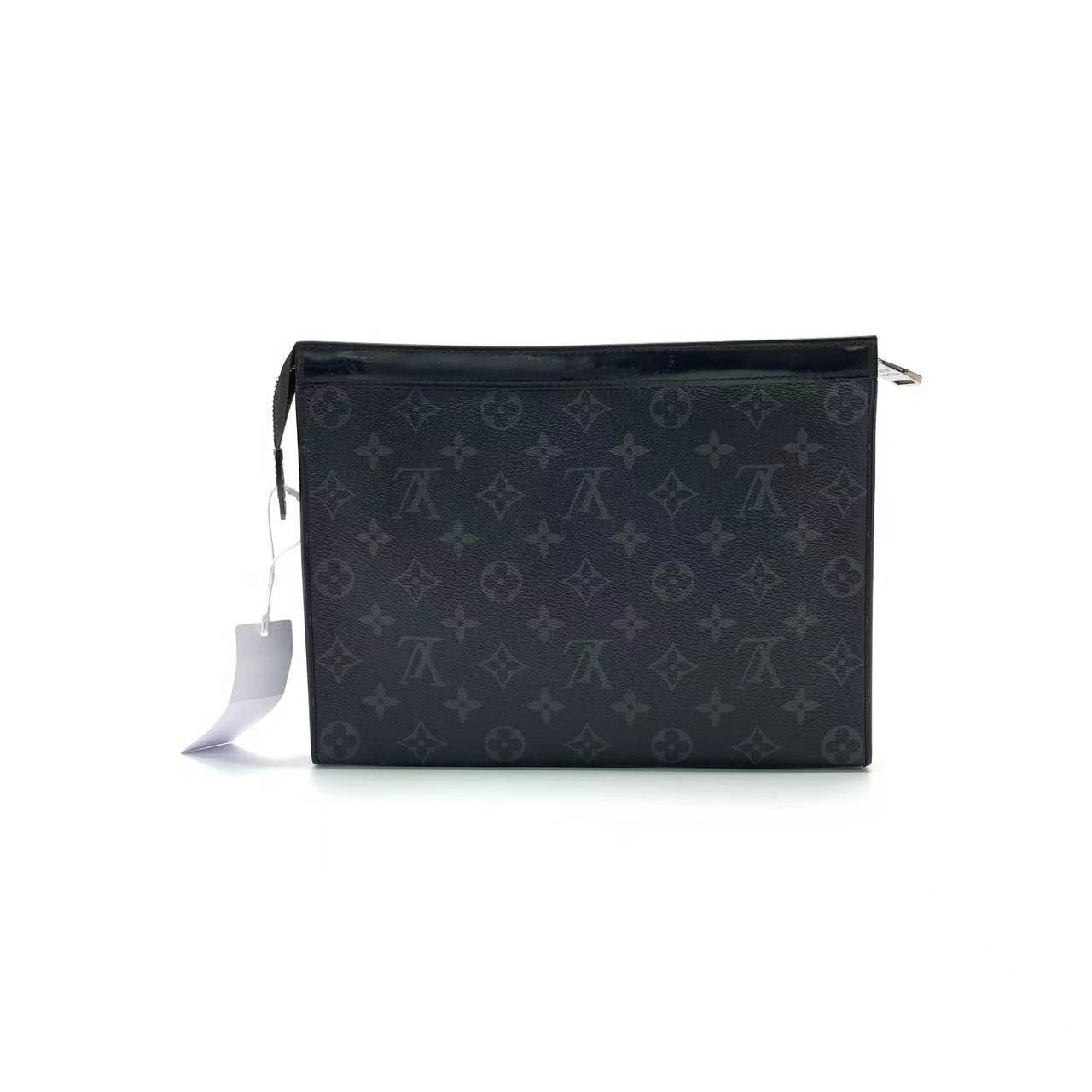 Louis Vuitton Voyage Clutch Black Monogram Men's
 These are professional photos of the actual bag offered by Luxbags.
 Introducing the Louis Vuitton Voyage Clutch, a sleek and sophisticated clutch crafted from black and grey Monogram Eclipse canvas.