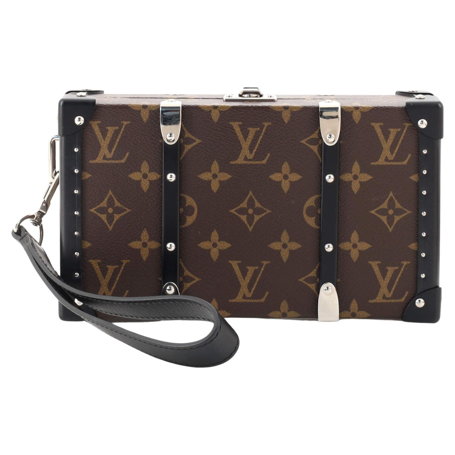 Louis Vuitton Monogram Massacar Canvas Clutch Box Bag Silver