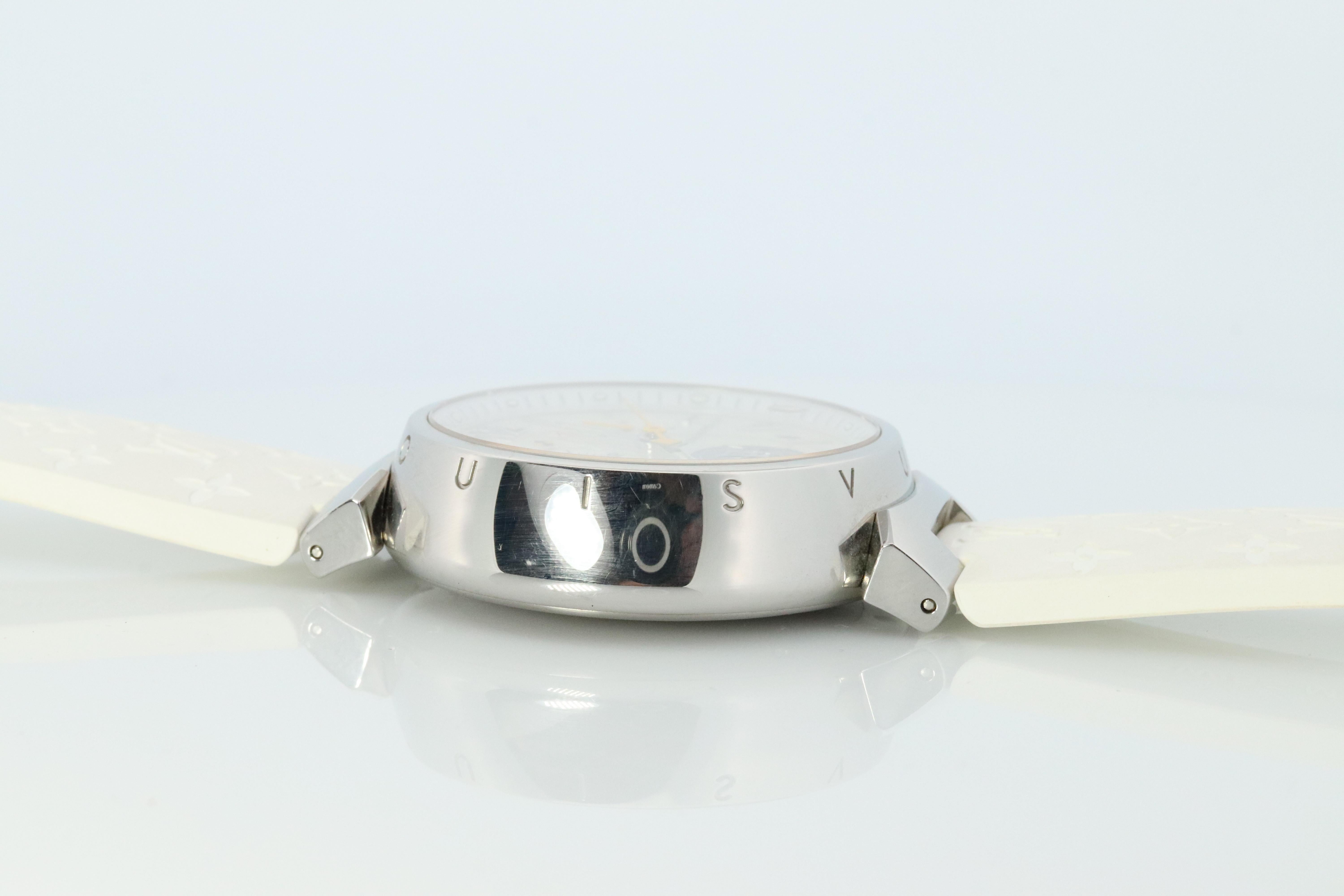 Modern Louis Vuitton Watch. LV Tambour Cup Q11BA Chronograph Quartz For Sale